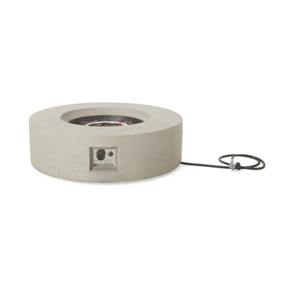 M138 Round Outdoor Concrete Propane Fire Pit-Modern Light Grey for Patio- Garden and Backyard. No Assembly Needed for Camping