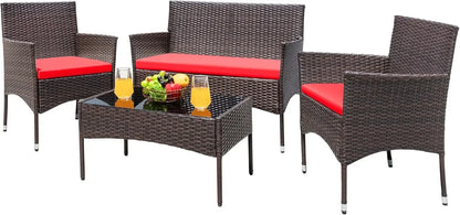 4-Piece Outdoor Patio Furniture Set, Wicker Rattan Conversation Set for Garden, Backyard & Balcony