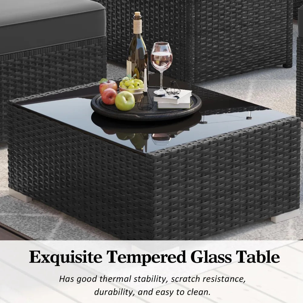 15-Piece Patio Furniture Set with Fire Pit Table – Outdoor Wicker Rattan Sectional Sofa & Coffee Table
