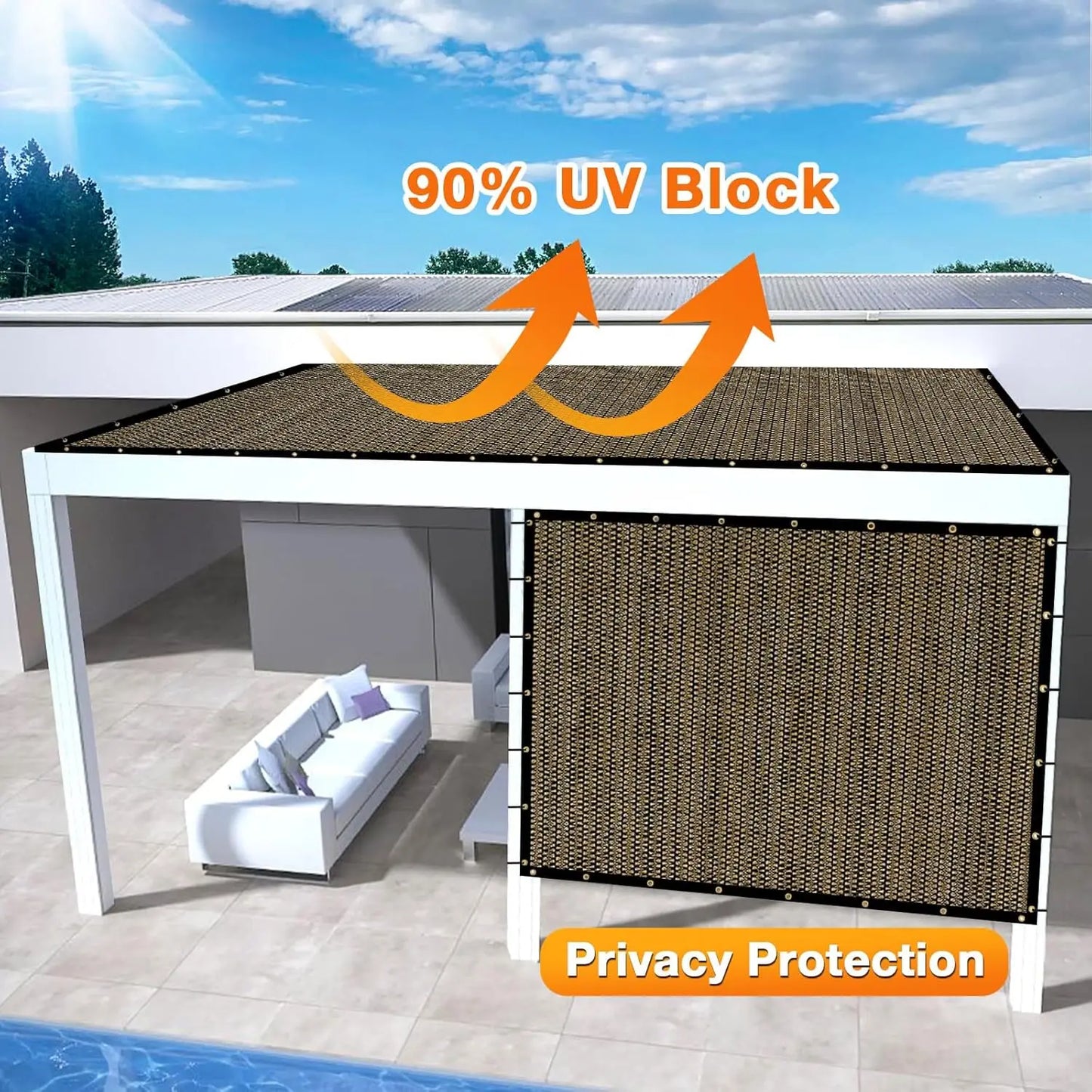 20' x 24' Outdoor Pergola Shade Cover with Grommets, 90% UV Protection