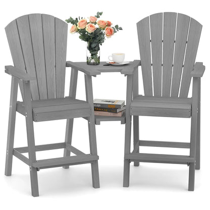 Set of 2 HDPE Tall Adirondack Chairs with Connecting Tray, All-Weather Design