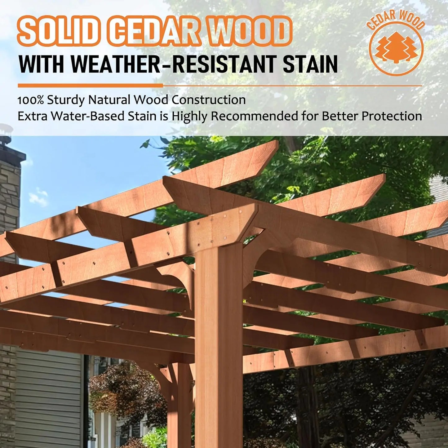 10' x 12' Cedar Wood Pergola with Flat Roof, Outdoor Gazebo for Patio, Deck & Backyard