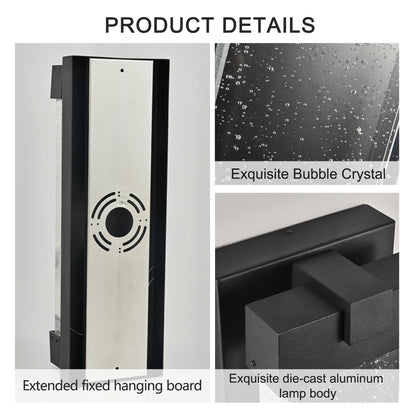 Black Aluminum LED Outdoor Wall Light – Bubble Crystal Glass, Warm Light, Waterproof (1 pc)
