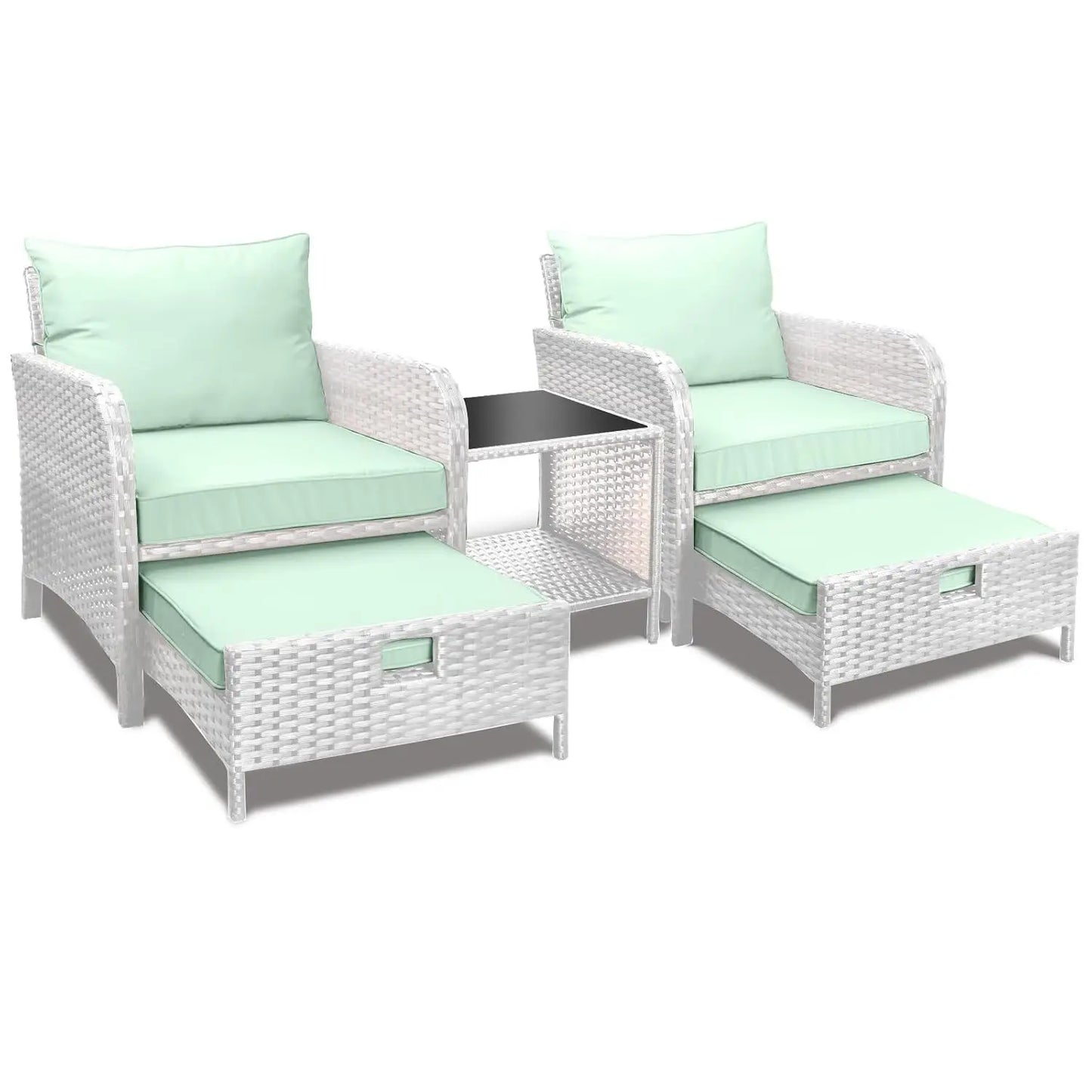 5-Piece Outdoor PE Rattan Conversation Set with Lounge Chairs & Plush Cushions