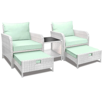 5-Piece Outdoor PE Rattan Conversation Set with Lounge Chairs & Plush Cushions