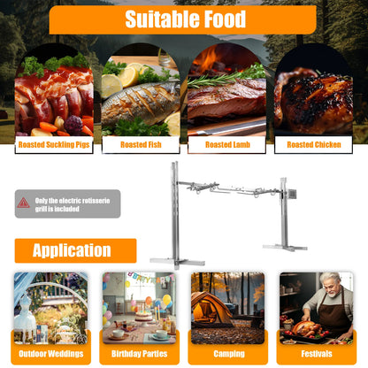Electric Stainless Steel Rotisserie Grill – 360° Rotation, Adjustable Height for Outdoor Cooking