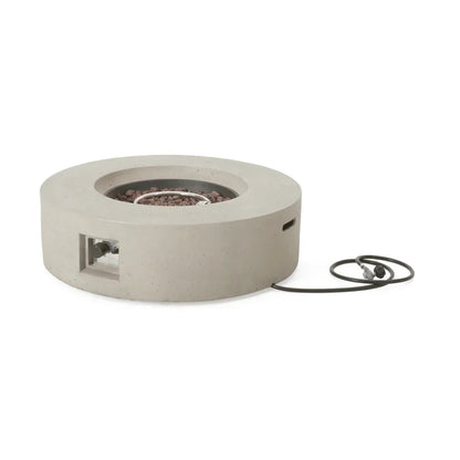 M138 Round Outdoor Concrete Propane Fire Pit-Modern Light Grey for Patio- Garden and Backyard. No Assembly Needed for Camping
