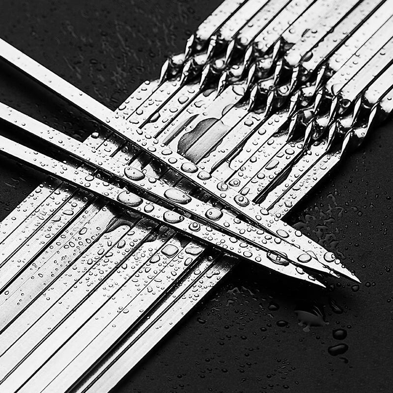 10/15-Piece Stainless Steel BBQ Skewers – Reusable Barbecue Kebab Skewers for Outdoor Camping & Picnics