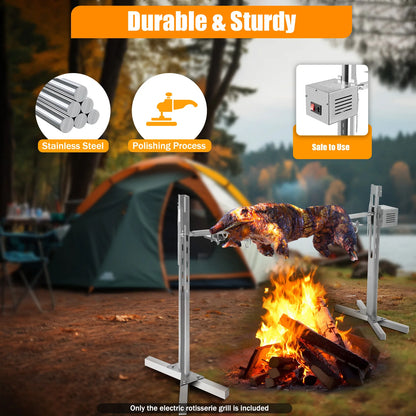Electric Stainless Steel Rotisserie Grill – 360° Rotation, Adjustable Height for Outdoor Cooking