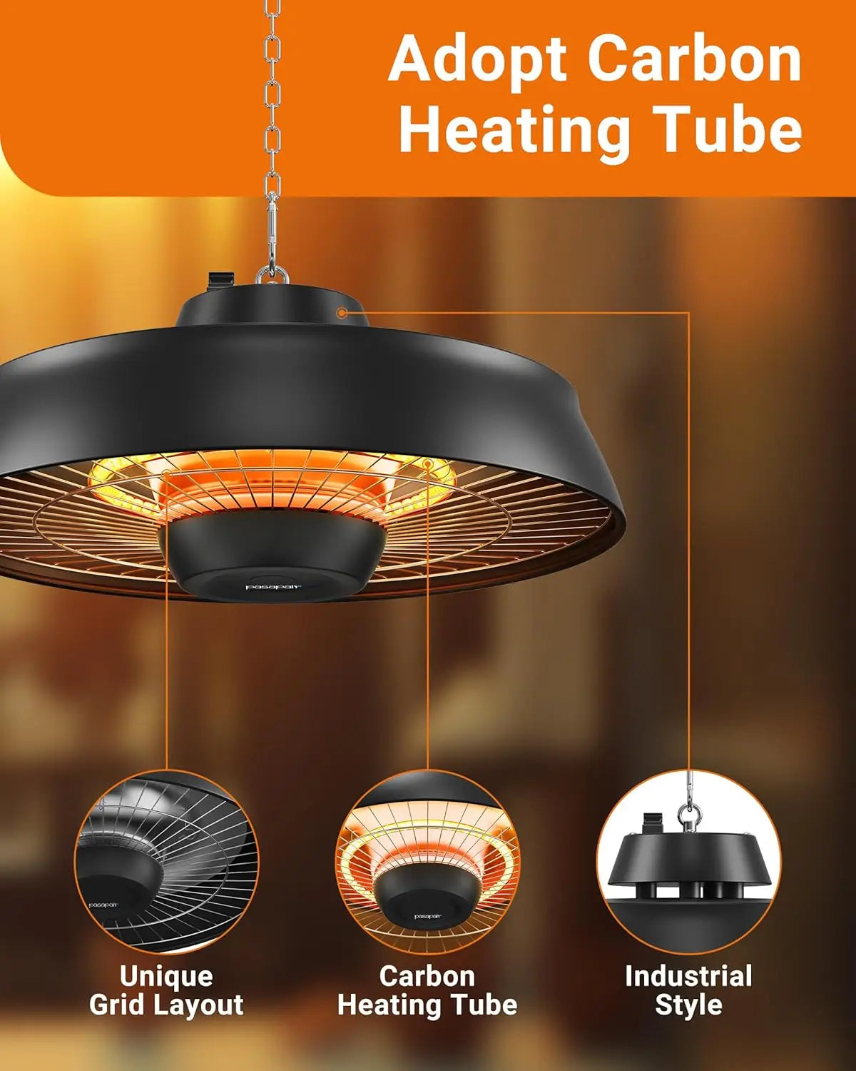 Limited Time Offer! 1500W Outdoor Hanging Heater 3S Fast Heating with Remote Adjustable Height Waterproof