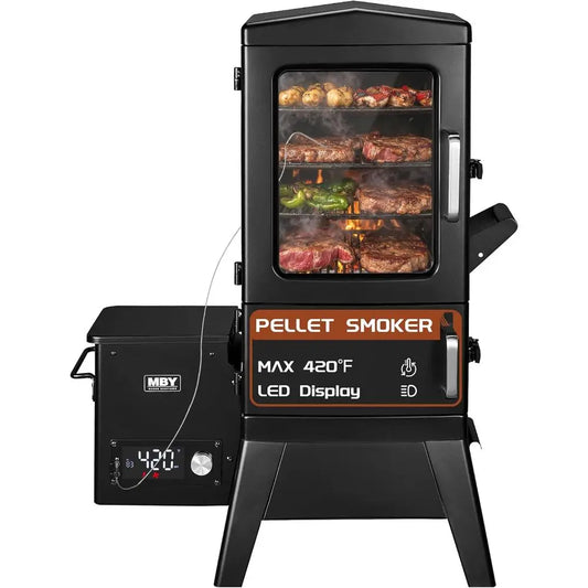 Wood Pellet Smoker with Rainproof Cover – BBQ Grill with Meat Probe and LED Digital Temperature Control