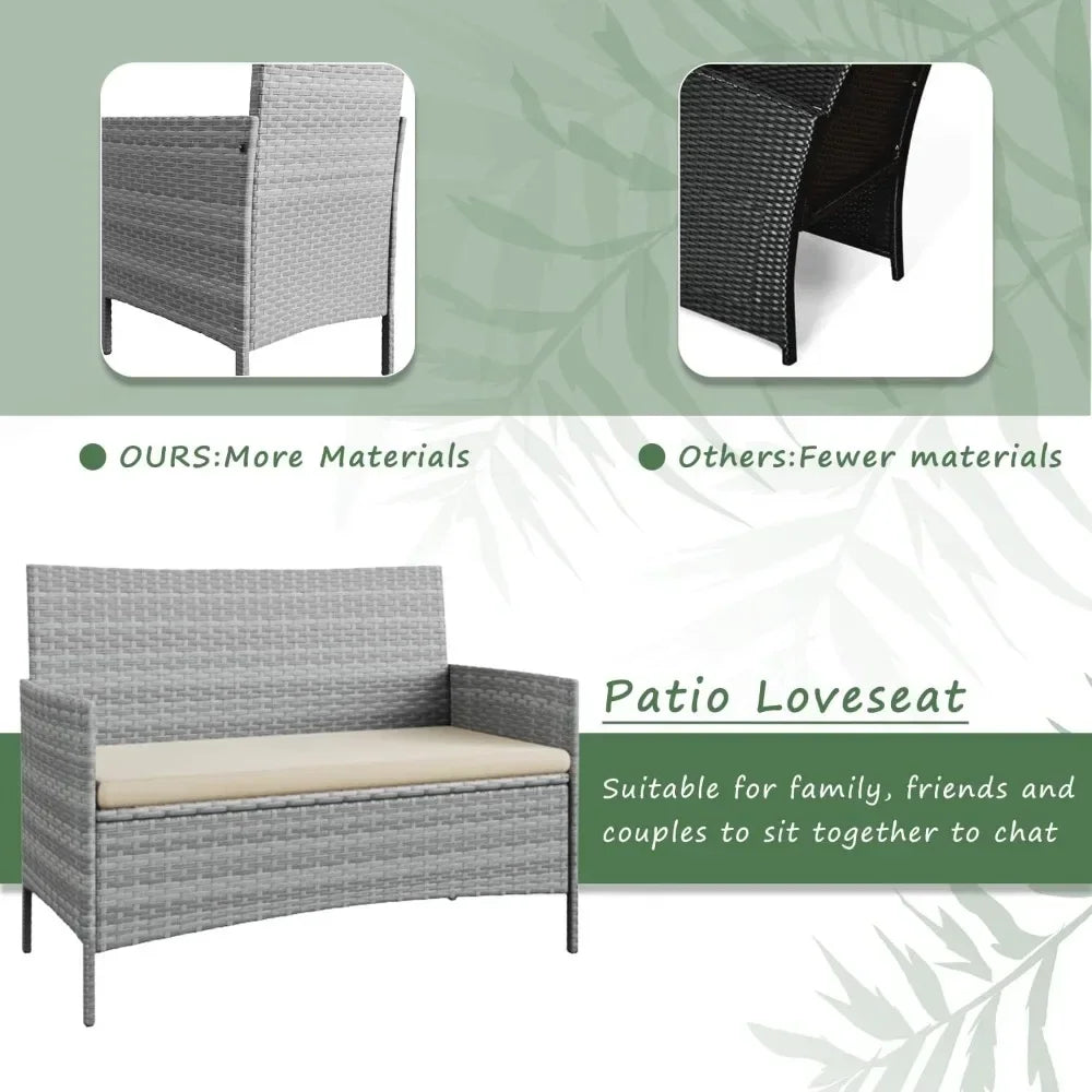 4-Piece Outdoor Patio Furniture Set, Wicker Rattan Conversation Set for Garden, Backyard & Balcony