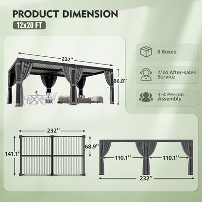 VIWAT Louvered Aluminum Pergola with Waterproof Roof, All-Weather Rust-Resistant Design (10' x 12' / 12' x 20')