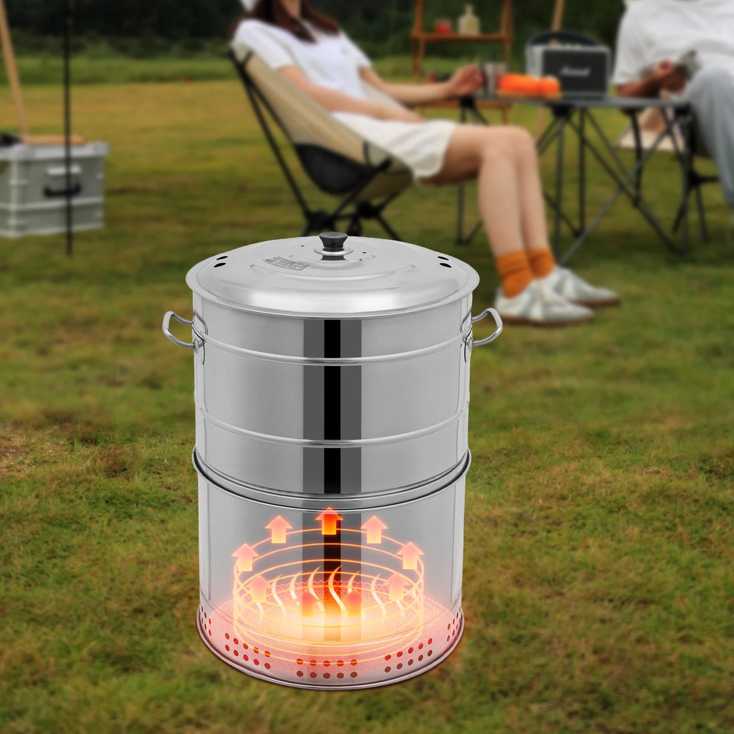 16-Inch Portable Charcoal BBQ Grill – Smokeless Vertical Rotating Kebab Machine with 50 Skewers