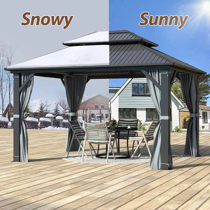 10 X 12ft Hardtop Gazebo, Galvanized Steel Double Roof Gazebo with Nettings and Curtains, Outdoor Aluminum, Customization Available to Your Liking.