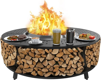48" Fire Pit Tabletop for Solo Stove Yukon, Bonfire & Tiki, Portable Protective Barrier Equal Width Design with Firewood