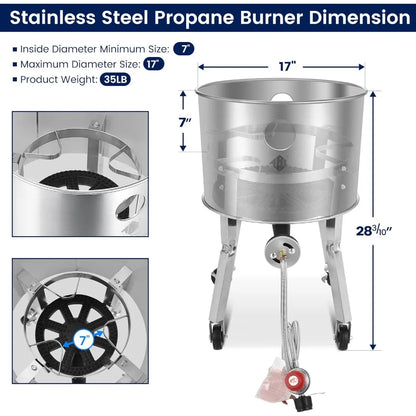 ARC Stainless Steel Propane Burner – 200,000 BTU High-Output Outdoor Stove with Wheeled Legs & 360° Windscreen