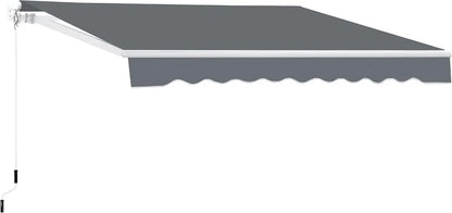 12' x 10' Manual Retractable Outdoor Awning with Crank Handle & Canopy for Patio, Deck & Backyard
