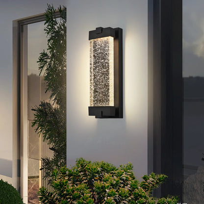 Black Aluminum LED Outdoor Wall Light – Bubble Crystal Glass, Warm Light, Waterproof (1 pc)