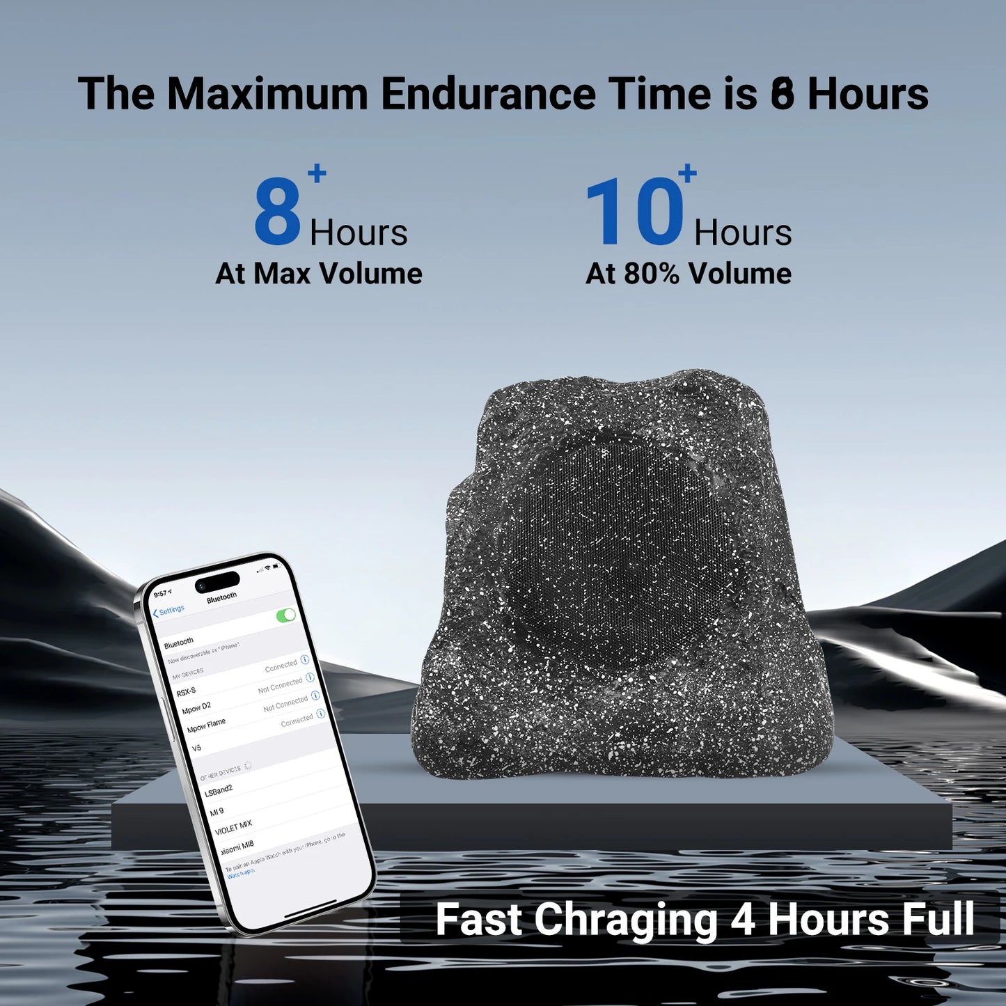 Herdio 8" Outdoor Bluetooth Rock Speakers, Waterproof IPX7, Solar-Powered, 240W, TWS, Rechargeable Battery