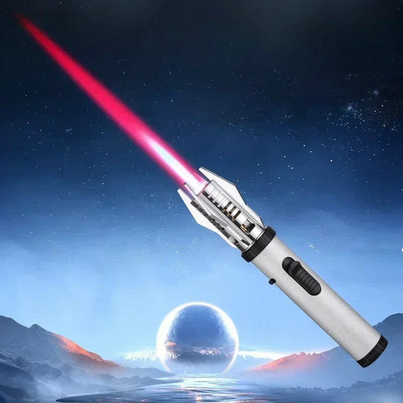 Planet Lightsaber Metal Torch Lighter – Windproof 360° Turbine Jet Flame for BBQ, & Cigars (Butane)