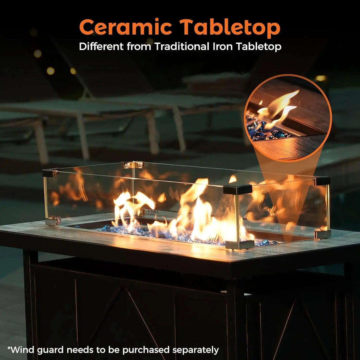 42 Inch Propane Fire Pit Table Outdoor Patio Heater with Ceramic Top & Steel Frame