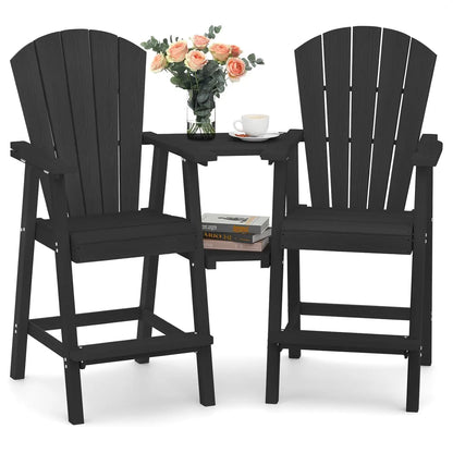 Set of 2 HDPE Tall Adirondack Chairs with Connecting Tray, All-Weather Design