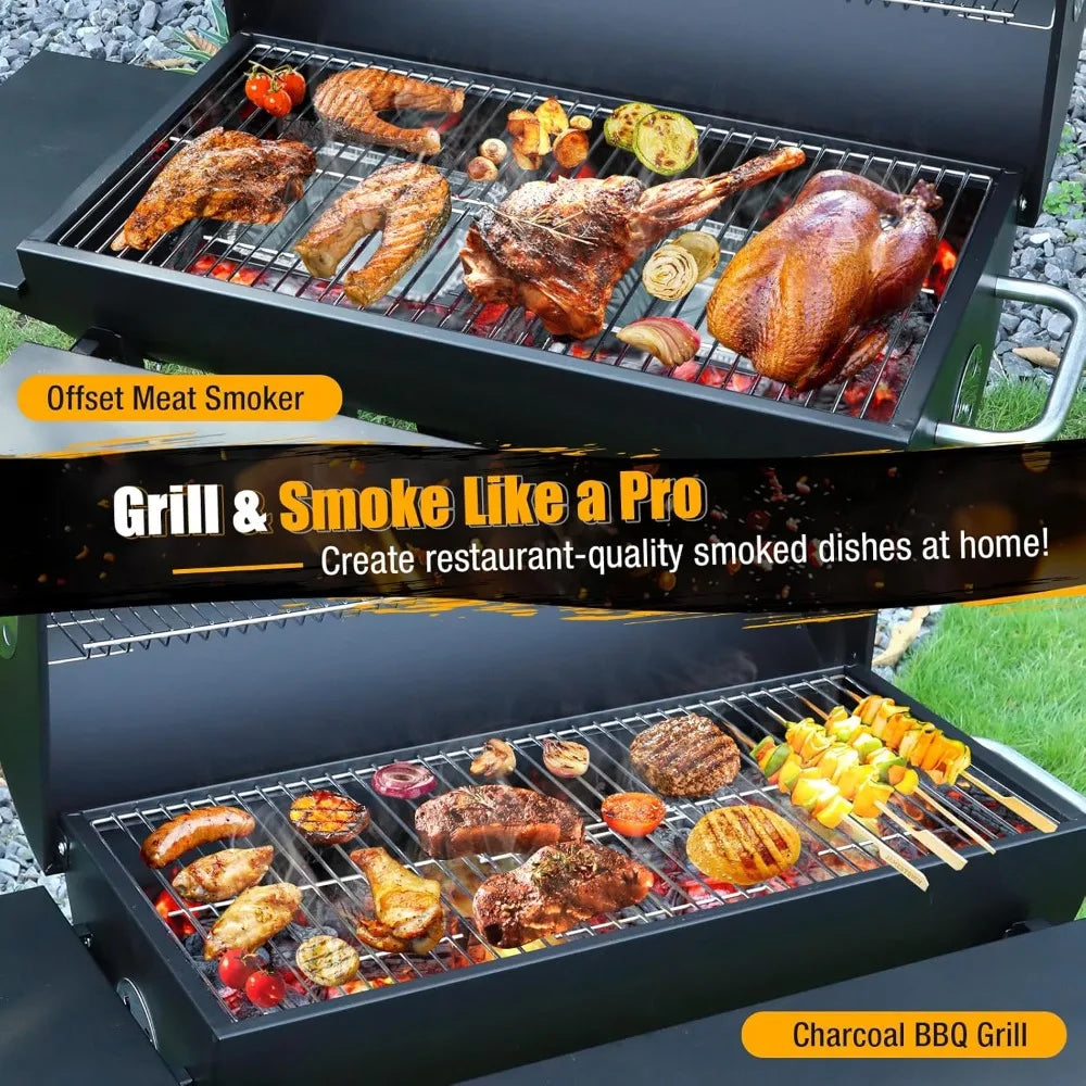 Luxury Barrel BBQ Grill & Smoker with Side Table for Backyard Cooking