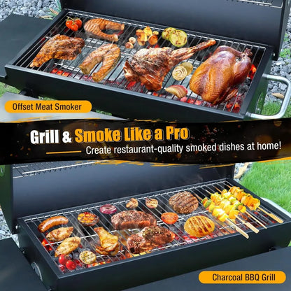 Luxury Barrel BBQ Grill & Smoker with Side Table for Backyard Cooking