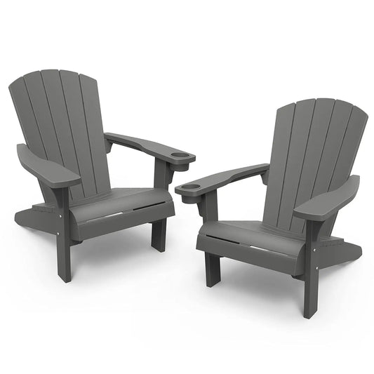 Alpine Adirondack Resin Patio Chairs, 2-Pack, Outdoor Furniture with Cup Holder, Ideal for Beach, Pool & Fire Pit
