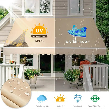 13' x 10' Retractable Patio Awning Sun Shade with Manual Crank & Durable Canopy