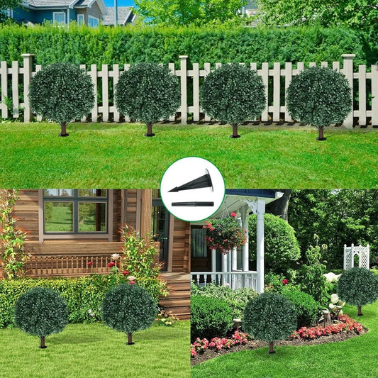 2PCS Outdoor Artificial Topiary Ball Trees UV Resistant Faux Bushes Potted Plants Door Porch Decoration Artificial Ball Trees