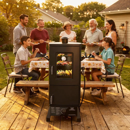 Propane Vertical Smoker with 3 Removable Shelves, Thermometer & Cover