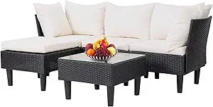 5-Piece Outdoor Patio Furniture Set – Wicker Rattan Sectional Sofa & Chairs for Backyard & Porch