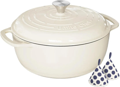 6QT Enameled Cast Iron Dutch Oven, Heavy-Duty Pot for Bread, Braising & Soups, Oven Safe, Includes Gloves