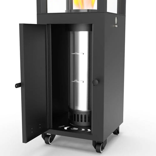 Wood Pellets Patio Heater with Wheels and Ash Box, Safe and Adjustable Outdoor Heaters for Patio. Outdoor Fire Pit