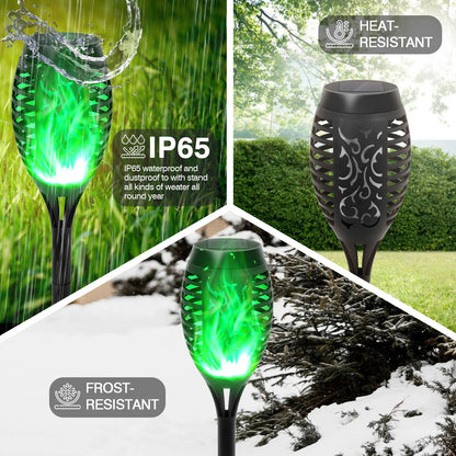 Green Solar Flame Light Outdoor with Flickering Flame, Waterproof, Lawn Ground Inserted Landscape for Garden, Decorations, Yard and Patio