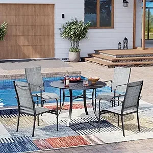 All-Weather Rattan Patio Dining Set with 60" Wood Tabletop, Cushions & Umbrella Hole (5/7/9-Piece)