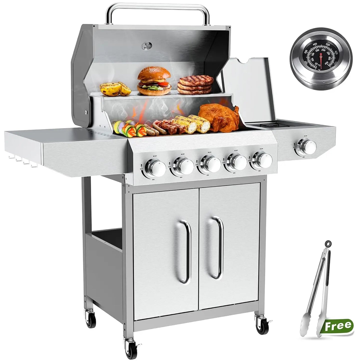 20000 BTU 2-Burner Tabletop Gas Grill – Stainless Steel Grill with Glass Lid, Portable Outdoor Cooking Grill