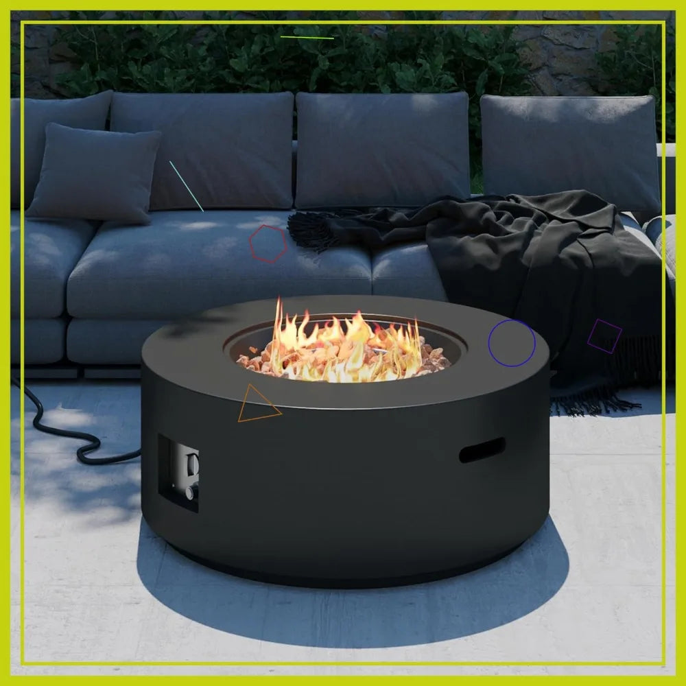 32-Inch Round Propane Fire Pit Table, 50,000 BTU Outdoor Heater with Lid & Lava Rocks