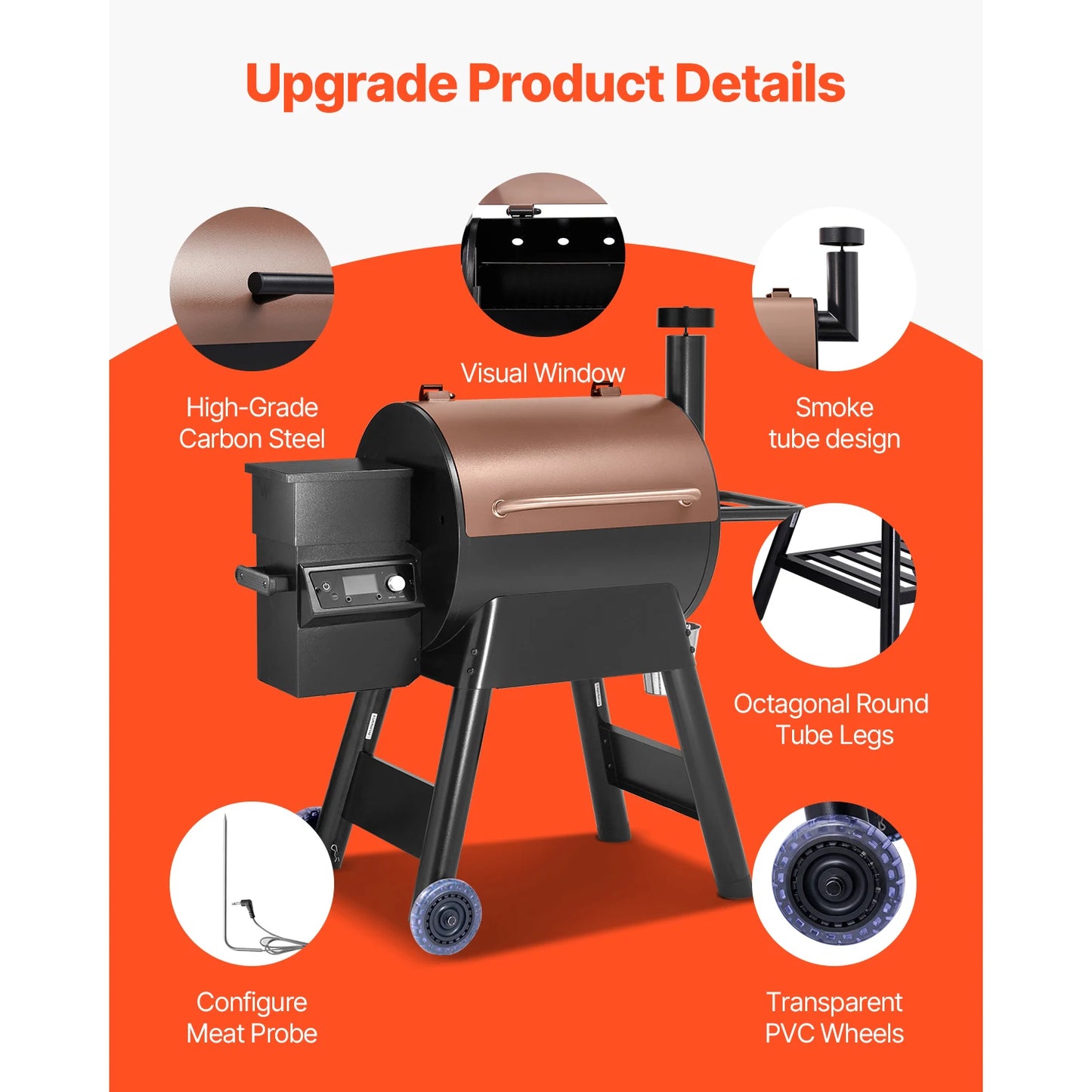 SucceBuy Wood Pellet Grill Smoker with Wi-Fi App Control, LCD Screen Controller & Outdoor BBQ Cooking