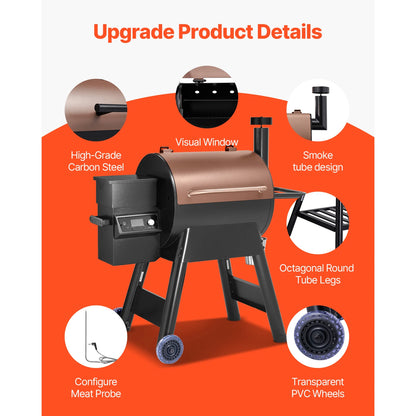 SucceBuy Wood Pellet Grill Smoker with Wi-Fi App Control, LCD Screen Controller & Outdoor BBQ Cooking