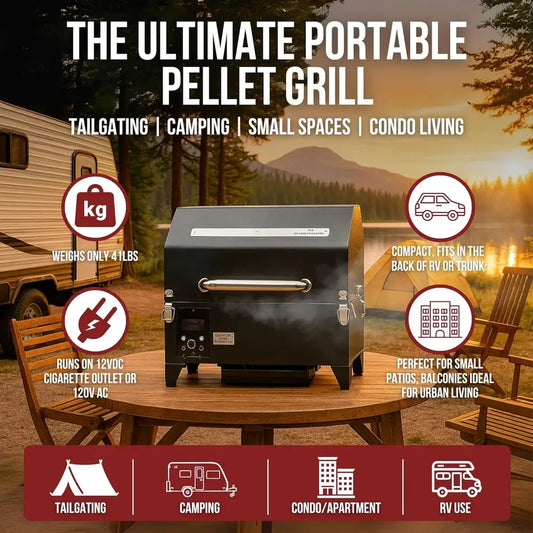 Digital Pellet Grill and Smoker – 242 sq. in. Cooking Area, Dual Probes, AC/DC Powered, Black