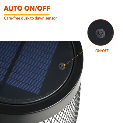 Solar Outdoor Floor Lamp – LED Flickering Lantern with Metal Wire Shade, Weather-Resistant
