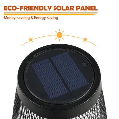 Solar Outdoor Floor Lamp – LED Flickering Lantern with Metal Wire Shade, Weather-Resistant