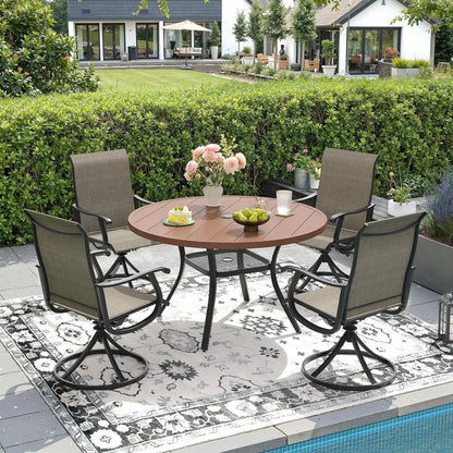 5-Piece Outdoor Dining Set with Textilene Swivel Chairs & 40.6" Round Metal Table