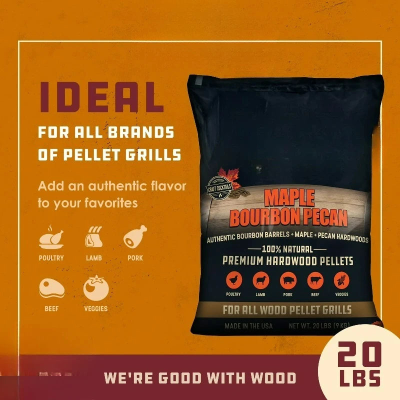 Maple Bourbon Pecan Premium BBQ Wood Pellets, 20 lbs