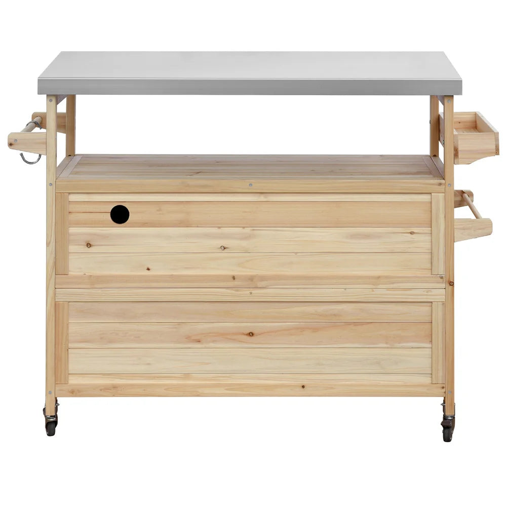 Portable Bar Tables- Outdoor Grill Prep Table with Storage- Tabletop Spice Rack- Internal Storage Racks- 4 Locking Mobile Wheels