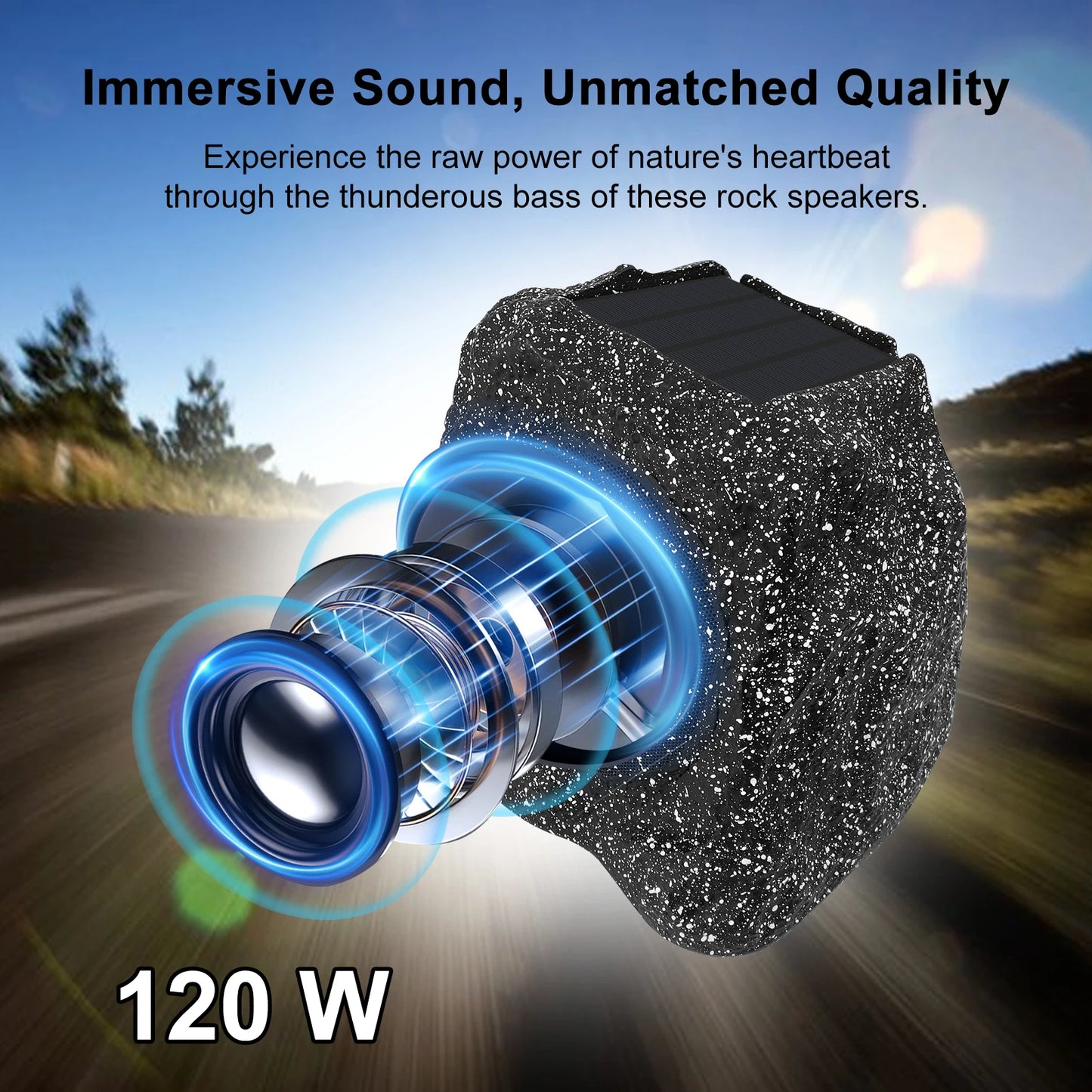 Herdio 8" Outdoor Bluetooth Rock Speakers, Waterproof IPX7, Solar-Powered, 240W, TWS, Rechargeable Battery