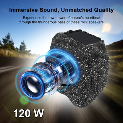 Herdio 8" Outdoor Bluetooth Rock Speakers, Waterproof IPX7, Solar-Powered, 240W, TWS, Rechargeable Battery